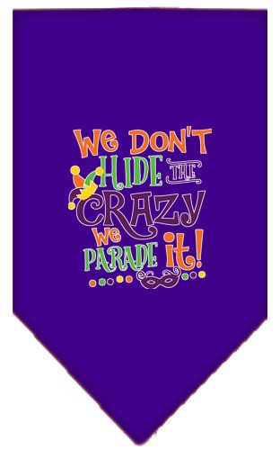 We Don't Hide the Crazy Screen Print Mardi Gras Bandana Purple Small